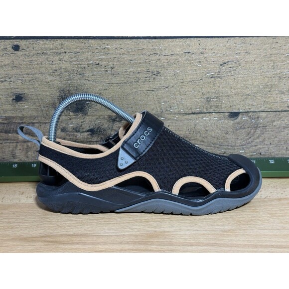?Crocs HTF Swiftwater Mesh Deck Sandal - Black- Mens Sz 7 Or Women’s 9 $119 main image 6